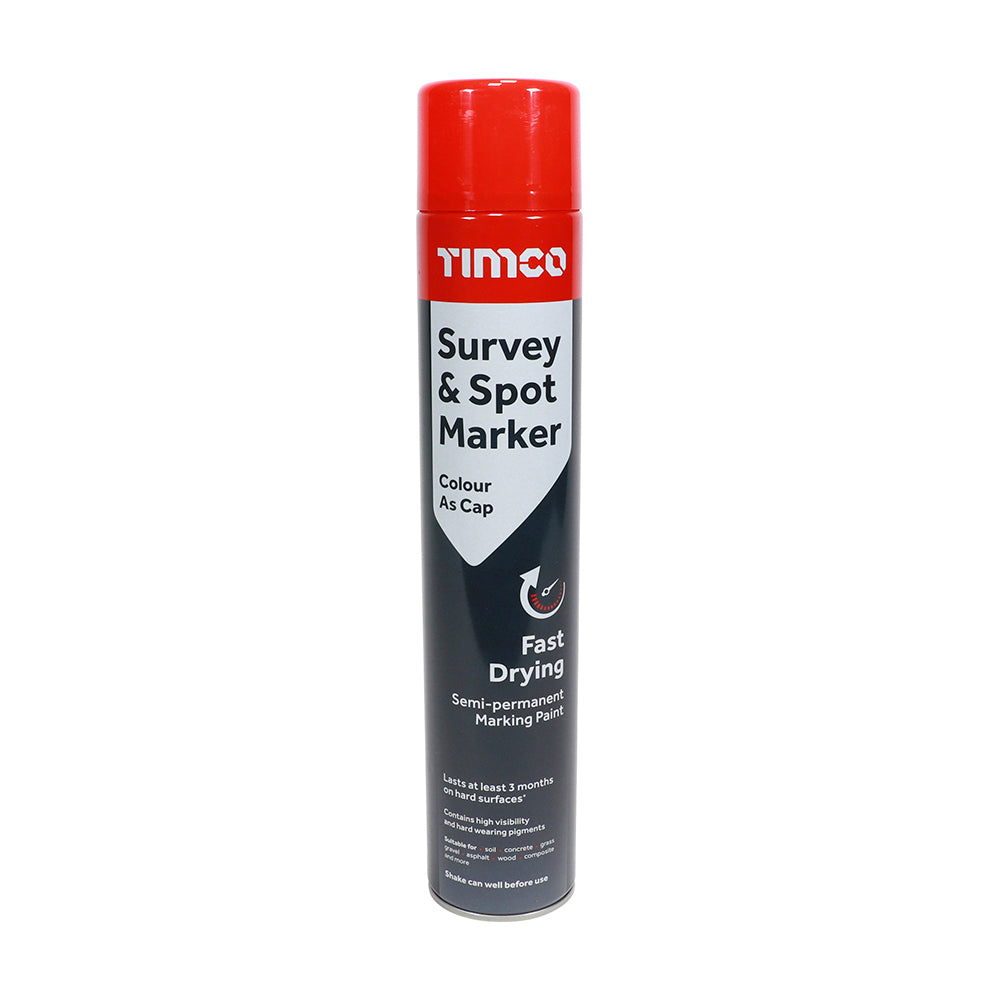 This is an image showing TIMCO Survey & Spot Marker - Red - 750ml - 1 Each Can available from T.H Wiggans Ironmongery in Kendal, quick delivery at discounted prices.