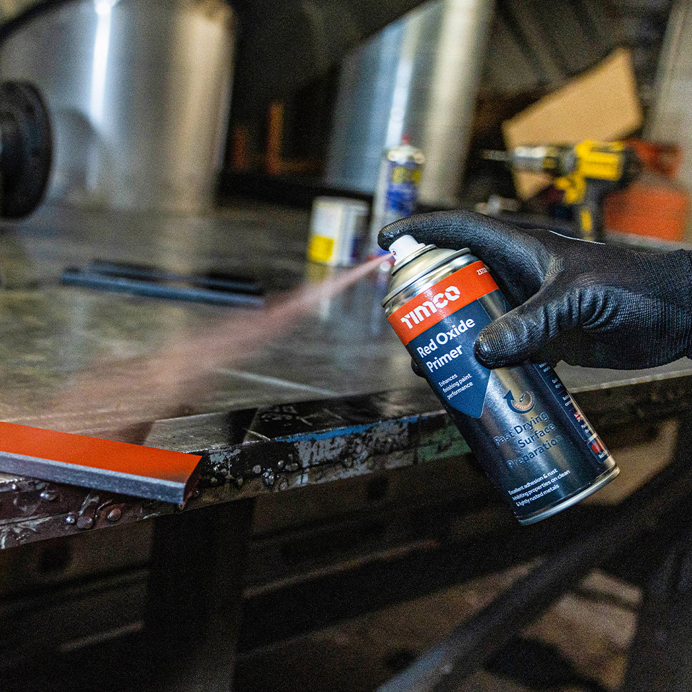 This is an image showing TIMCO Red Oxide Primer - 380ml - 1 Each Can available from T.H Wiggans Ironmongery in Kendal, quick delivery at discounted prices.