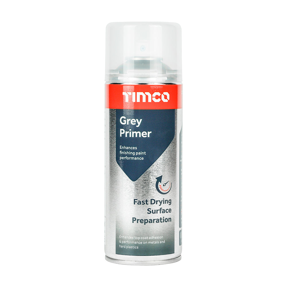 This is an image showing TIMCO Grey Primer - 380ml - 1 Each Can available from T.H Wiggans Ironmongery in Kendal, quick delivery at discounted prices.