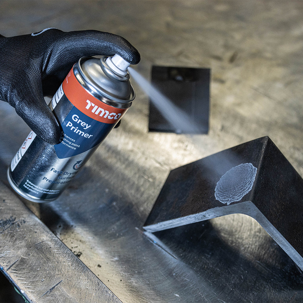 This is an image showing TIMCO Grey Primer - 380ml - 1 Each Can available from T.H Wiggans Ironmongery in Kendal, quick delivery at discounted prices.