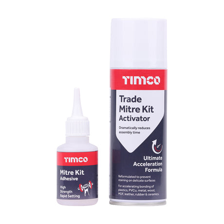 This is an image showing TIMCO Trade Instant Bond Mitre Kit - 200ml / 50g - 1 Each Pack available from T.H Wiggans Ironmongery in Kendal, quick delivery at discounted prices.