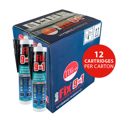 This is an image showing TIMCO 9 in 1 Universal Adhesive & Sealant - Black - 290ml - 1 Each Cartridge available from T.H Wiggans Ironmongery in Kendal, quick delivery at discounted prices.