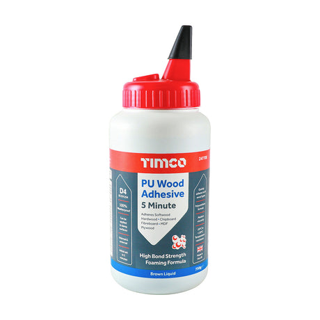 This is an image showing TIMCO PU Wood Adhesive 5 Minute - Liquid - 750g - 1 Each Bottle available from T.H Wiggans Ironmongery in Kendal, quick delivery at discounted prices.