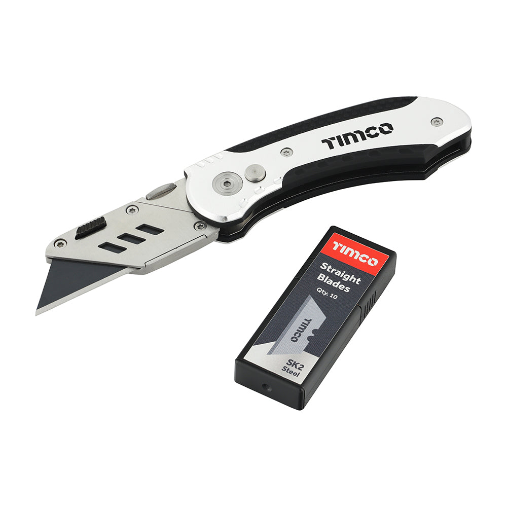 This is an image showing TIMCO Folding Utility Knife & Blades - 60 x 19 x 0.6 - 1 Each Blister Pack available from T.H Wiggans Ironmongery in Kendal, quick delivery at discounted prices.