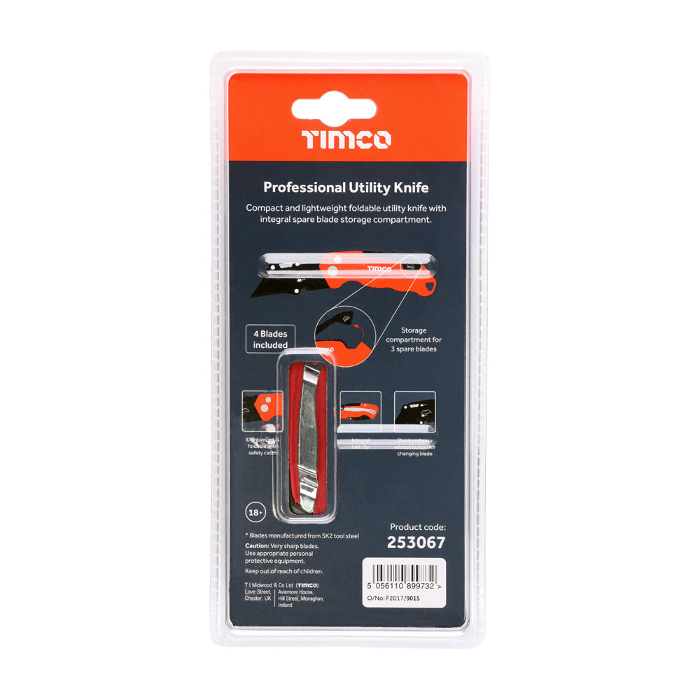This is an image showing TIMCO Professional Utility Knife - 60 x 19 x 0.6 - 1 Each Blister Pack available from T.H Wiggans Ironmongery in Kendal, quick delivery at discounted prices.