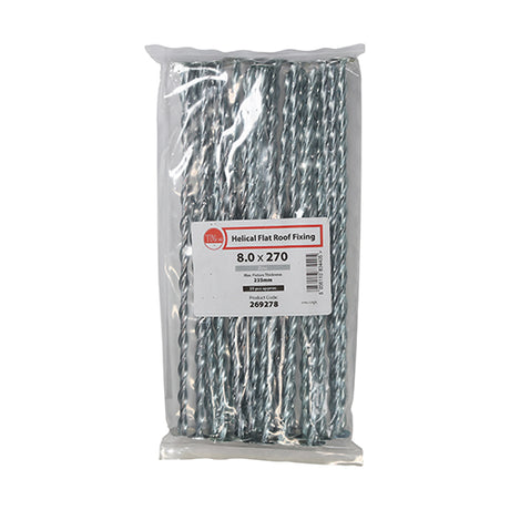 This is an image showing TIMCO Helical Flat Roof Fixing - Zinc - 8.0 x 270 - 25 Pieces Bag available from T.H Wiggans Ironmongery in Kendal, quick delivery at discounted prices.