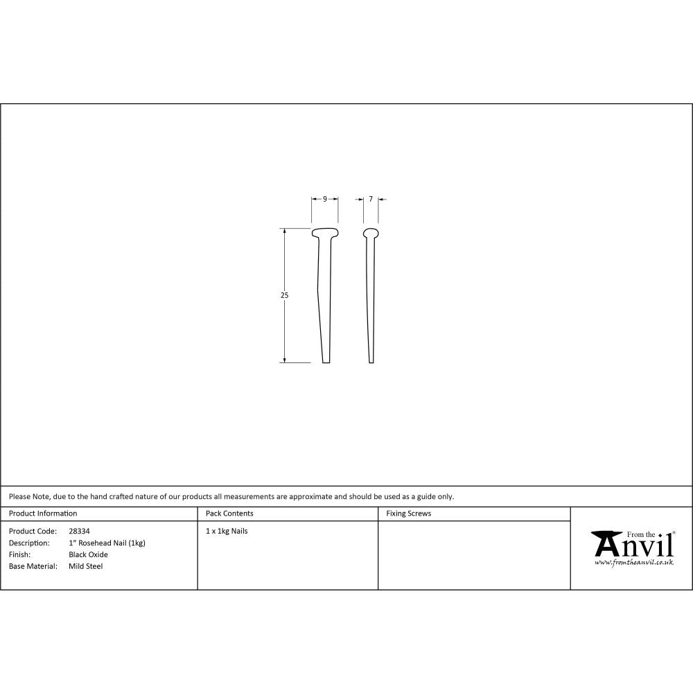 This is an image showing From The Anvil - Black Oxide 1" Rosehead Nail (1kg) available from trade door handles, quick delivery and discounted prices