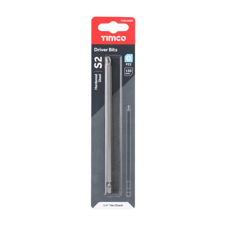 This is an image showing TIMCO S2 Driver Bits - PZ - No.2 x 150 - 1 Each Blister Pack available from T.H Wiggans Ironmongery in Kendal, quick delivery at discounted prices.