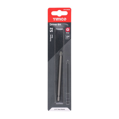 This is an image showing TIMCO S2 Driver Bits - PH - No.2 x 100 - 1 Each Blister Pack available from T.H Wiggans Ironmongery in Kendal, quick delivery at discounted prices.