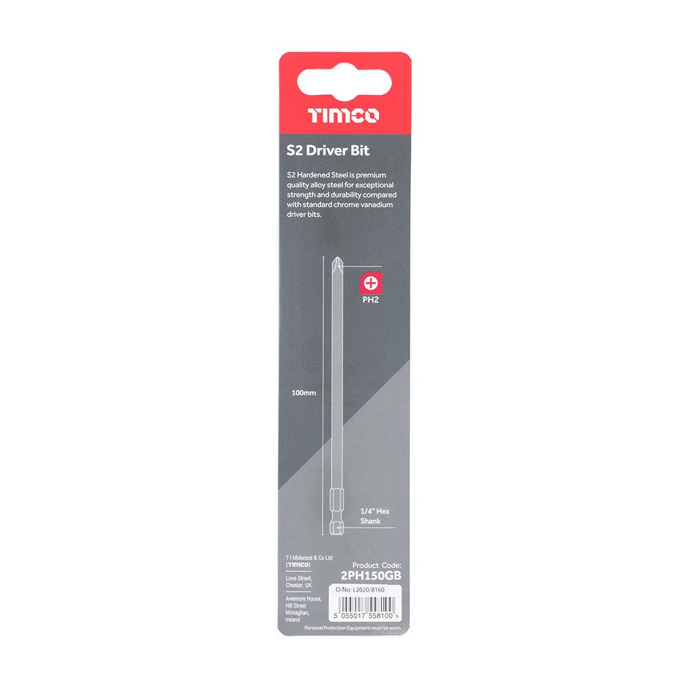 This is an image showing TIMCO S2 Driver Bits - PH - No.2 x 150 - 1 Each Blister Pack available from T.H Wiggans Ironmongery in Kendal, quick delivery at discounted prices.