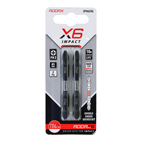 This is an image showing TIMCO Impact Driver Bits - PH - Double Ended - No.2 x 65 - 2 Pieces Blister Pack available from T.H Wiggans Ironmongery in Kendal, quick delivery at discounted prices.