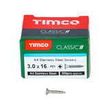 This is an image showing TIMCO Classic Multi-Purpose Screws - PZ - Double Countersunk - A4 Stainless Steel
 - 3.0 x 16 - 200 Pieces Box available from T.H Wiggans Ironmongery in Kendal, quick delivery at discounted prices.
