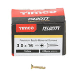 This is an image showing TIMCO Velocity Premium Multi-Use Screws - PZ - Double Countersunk - Yellow - 3.0 x 16 - 200 Pieces Box available from T.H Wiggans Ironmongery in Kendal, quick delivery at discounted prices.