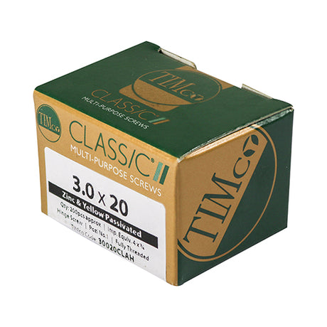 This is an image showing TIMCO Classic Multi-Purpose Hinge Screws - PZ - Countersunk - Yellow - 3.0 x 20 - 200 Pieces Box available from T.H Wiggans Ironmongery in Kendal, quick delivery at discounted prices.