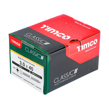 This is an image showing TIMCO Classic Multi-Purpose Screws - PZ - Double Countersunk - Yellow - 3.0 x 40 - 200 Pieces Box available from T.H Wiggans Ironmongery in Kendal, quick delivery at discounted prices.