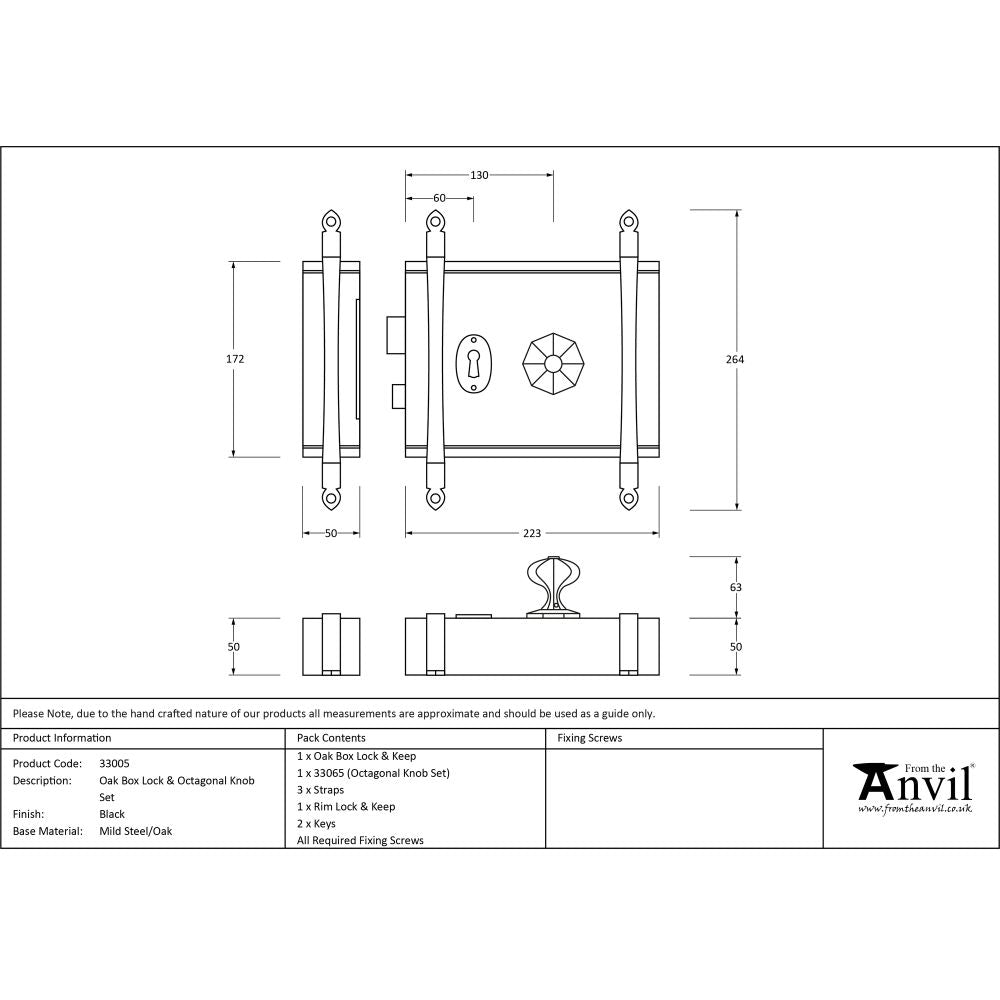 This is an image showing From The Anvil - Black Oak Box Lock & Octagonal Knob Set available from T.H Wiggans Architectural Ironmongery in Kendal, quick delivery and discounted prices