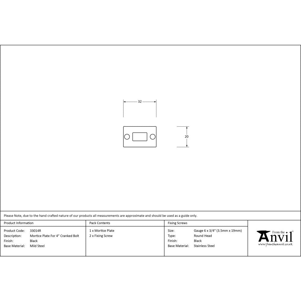This is an image showing From The Anvil - Black Mortice Plate for 4" Cranked Bolt available from trade door handles, quick delivery and discounted prices