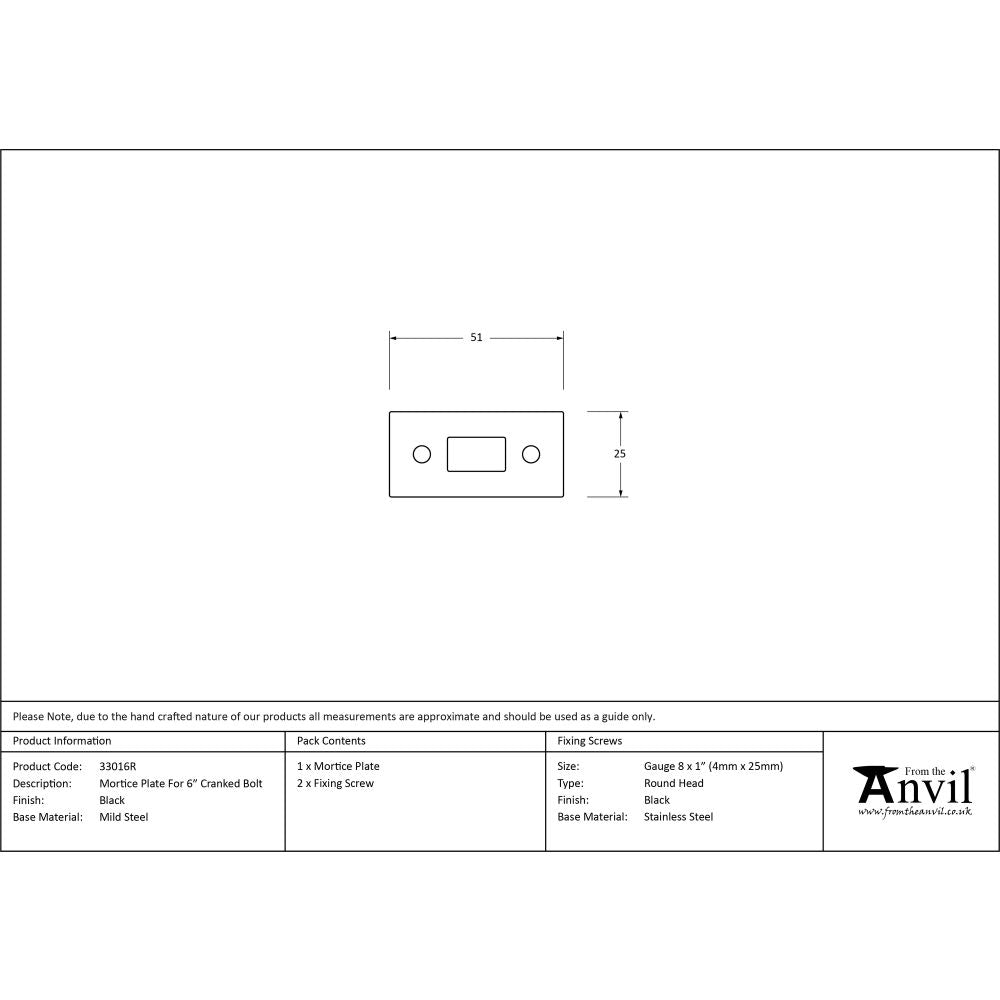 This is an image showing From The Anvil - Black Mortice Plate for 6" Cranked Bolt available from trade door handles, quick delivery and discounted prices