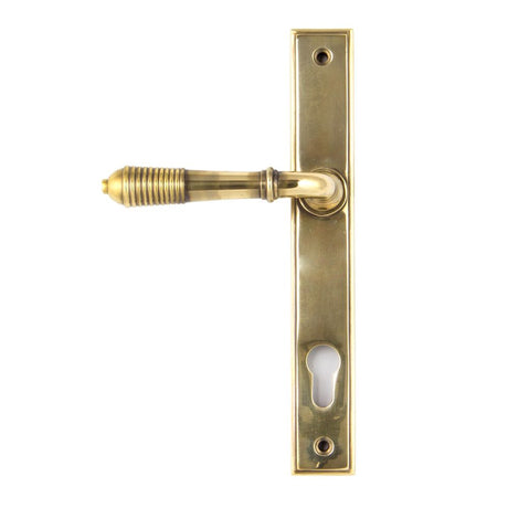 This is an image of From The Anvil - Aged Brass Reeded Slimline Lever Espag. Lock Set available to order from T.H Wiggans Architectural Ironmongery in Kendal, quick delivery and discounted prices.