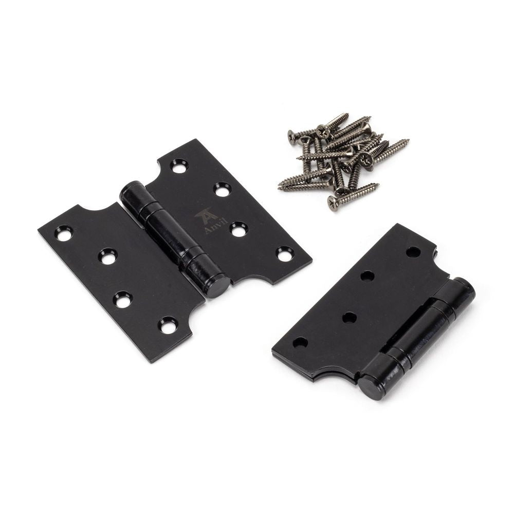 This is an image showing From The Anvil - Black 4" x 2" x 4" Parliament Hinge (pair) ss available from T.H Wiggans Architectural Ironmongery, quick delivery and discounted prices