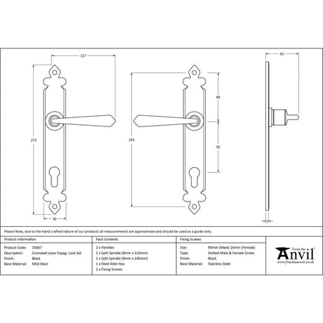 This is an image showing From The Anvil - Black Cromwell Lever Espag. Lock Set available from trade door handles, quick delivery and discounted prices