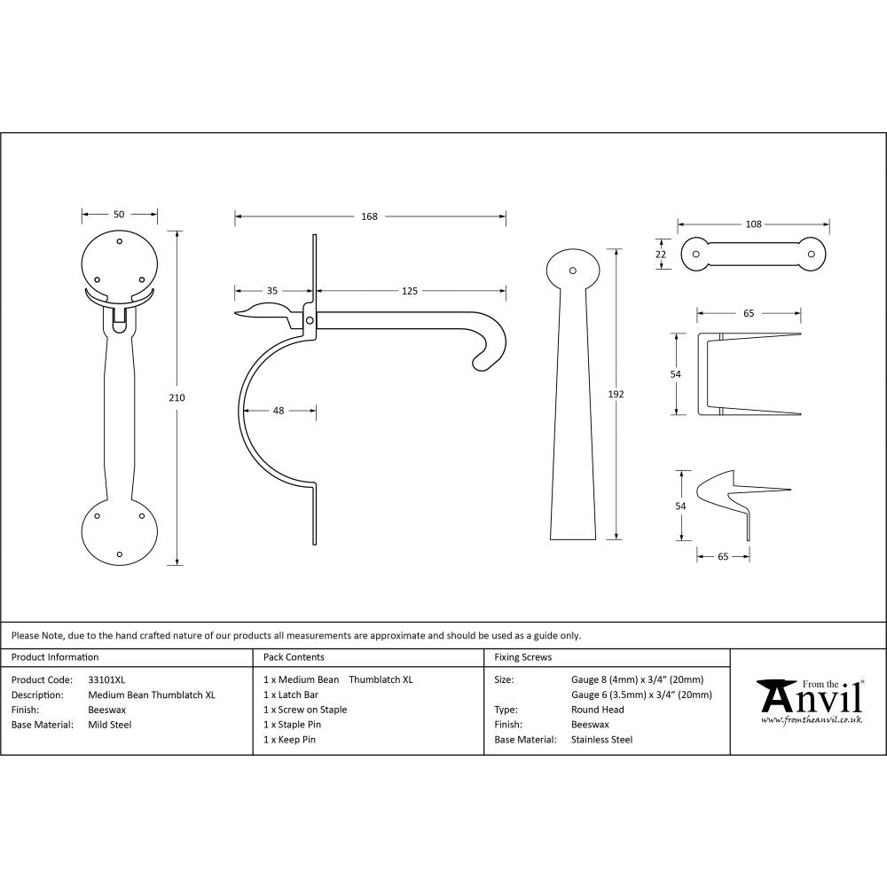 This is an image showing From The Anvil - Beeswax Medium Bean Thumblatch - XL available from trade door handles, quick delivery and discounted prices