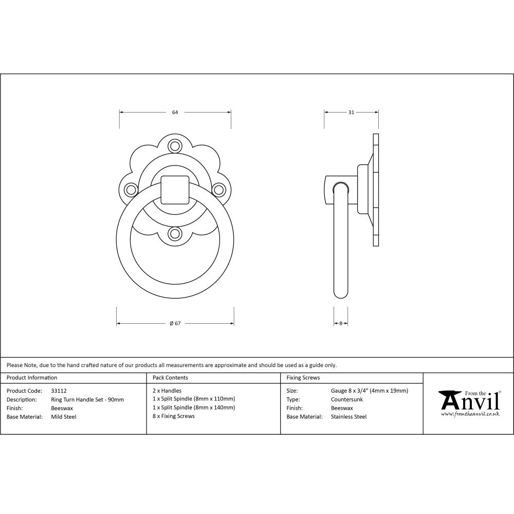 This is an image showing From The Anvil - Beeswax Ring Turn Handle Set available from trade door handles, quick delivery and discounted prices