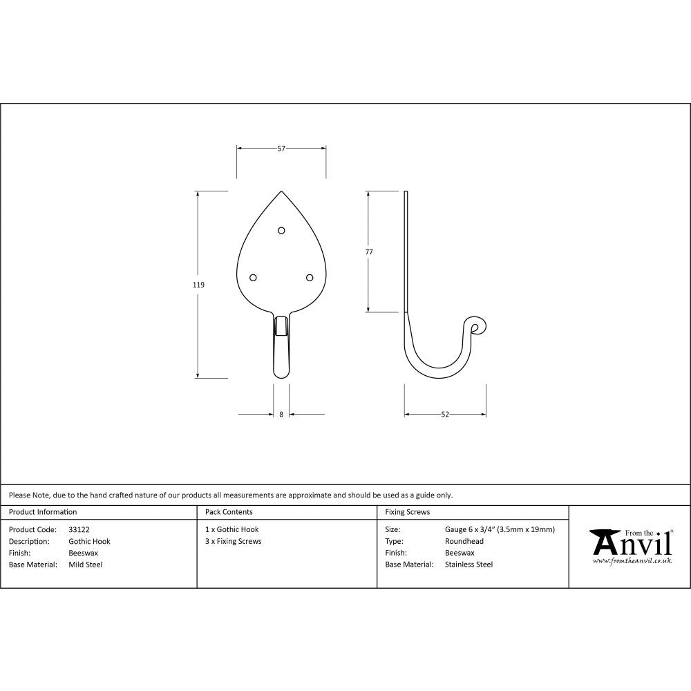 This is an image showing From The Anvil - Beeswax Gothic Coat Hook available from trade door handles, quick delivery and discounted prices