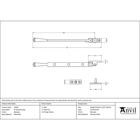 This is an image showing From The Anvil - Beeswax 8" Peardrop Stay available from T.H Wiggans Architectural Ironmongery in Kendal, quick delivery and discounted prices
