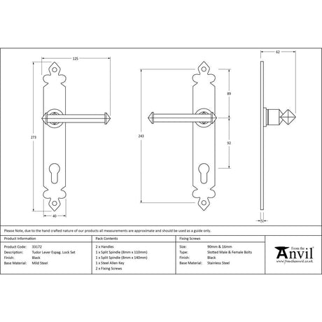 This is an image showing From The Anvil - Black Tudor Lever Espag. Lock Set available from trade door handles, quick delivery and discounted prices
