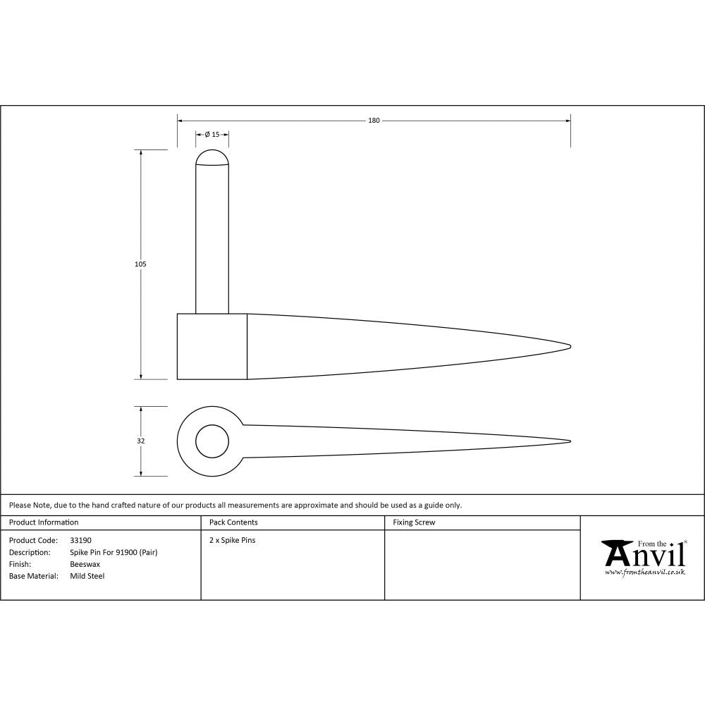This is an image showing From The Anvil - Beeswax Spike Pin (pair) available from T.H Wiggans Architectural Ironmongery, quick delivery and discounted prices