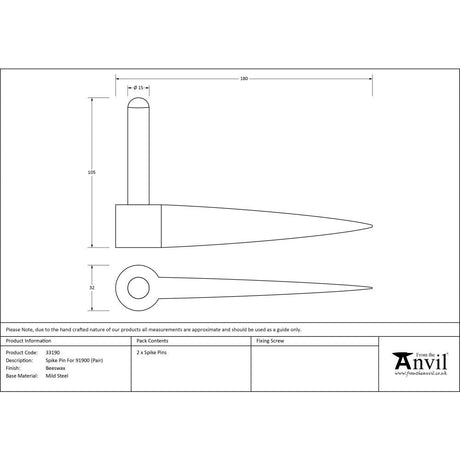 This is an image showing From The Anvil - Beeswax Spike Pin (pair) available from T.H Wiggans Architectural Ironmongery, quick delivery and discounted prices