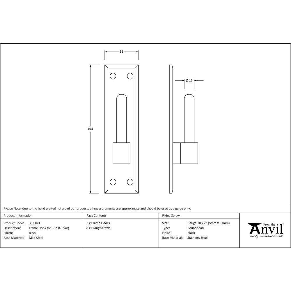 This is an image showing From The Anvil - Black Frame Hook for 33234 (pair) available from T.H Wiggans Architectural Ironmongery, quick delivery and discounted prices