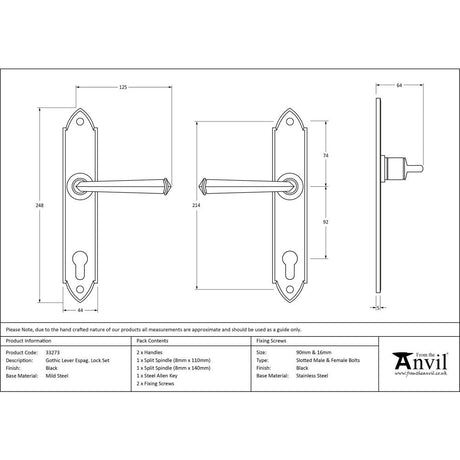 This is an image showing From The Anvil - Black Gothic Lever Espag. Lock Set available from trade door handles, quick delivery and discounted prices