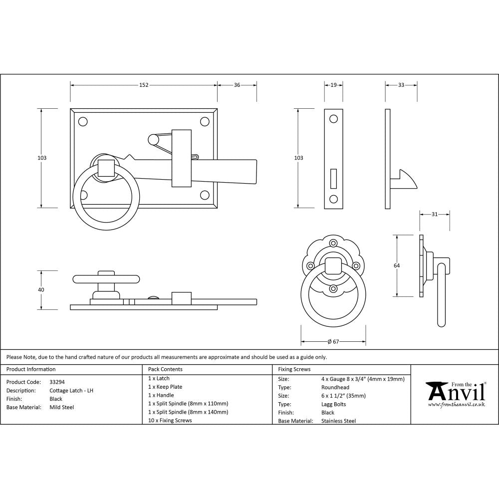 This is an image showing From The Anvil - Black Cottage Latch - LH available from trade door handles, quick delivery and discounted prices