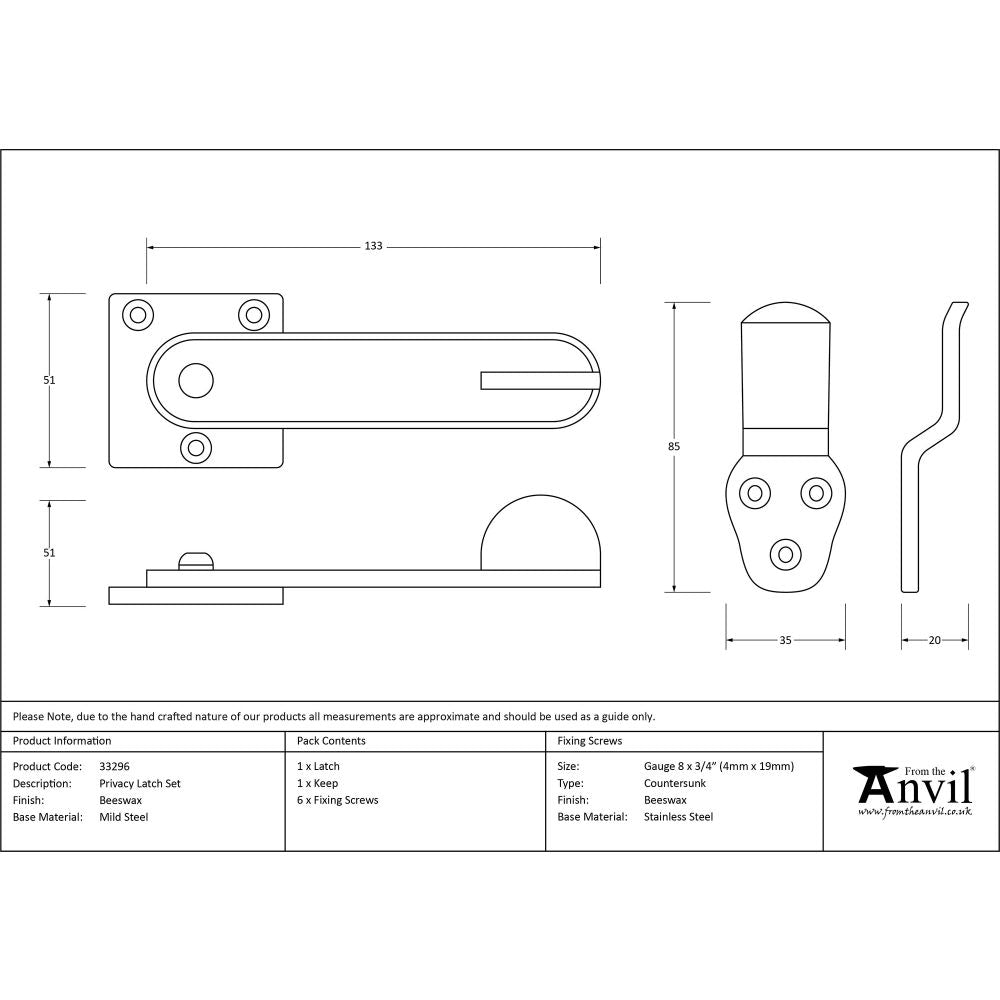 This is an image showing From The Anvil - Beeswax Privacy Latch Set available from trade door handles, quick delivery and discounted prices