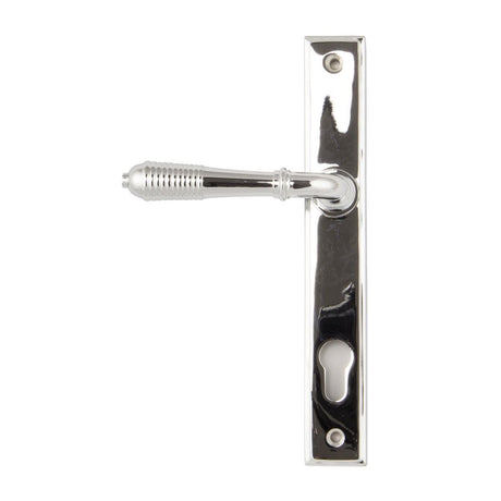 This is an image of From The Anvil - Polished Chrome Reeded Slimline Lever Espag. Lock Set available to order from T.H Wiggans Architectural Ironmongery in Kendal, quick delivery and discounted prices.