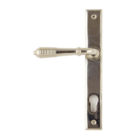This is an image of From The Anvil - Polished Nickel Reeded Slimline Lever Espag. Lock Set available to order from T.H Wiggans Architectural Ironmongery in Kendal, quick delivery and discounted prices.