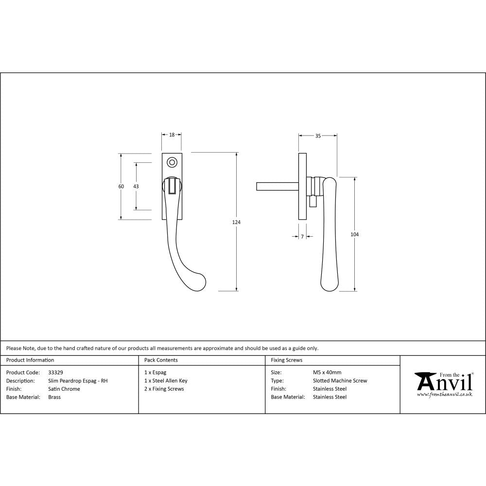 This is an image showing From The Anvil - Satin Chrome Slim Peardrop Espag - RH available from T.H Wiggans Architectural Ironmongery in Kendal, quick delivery and discounted prices