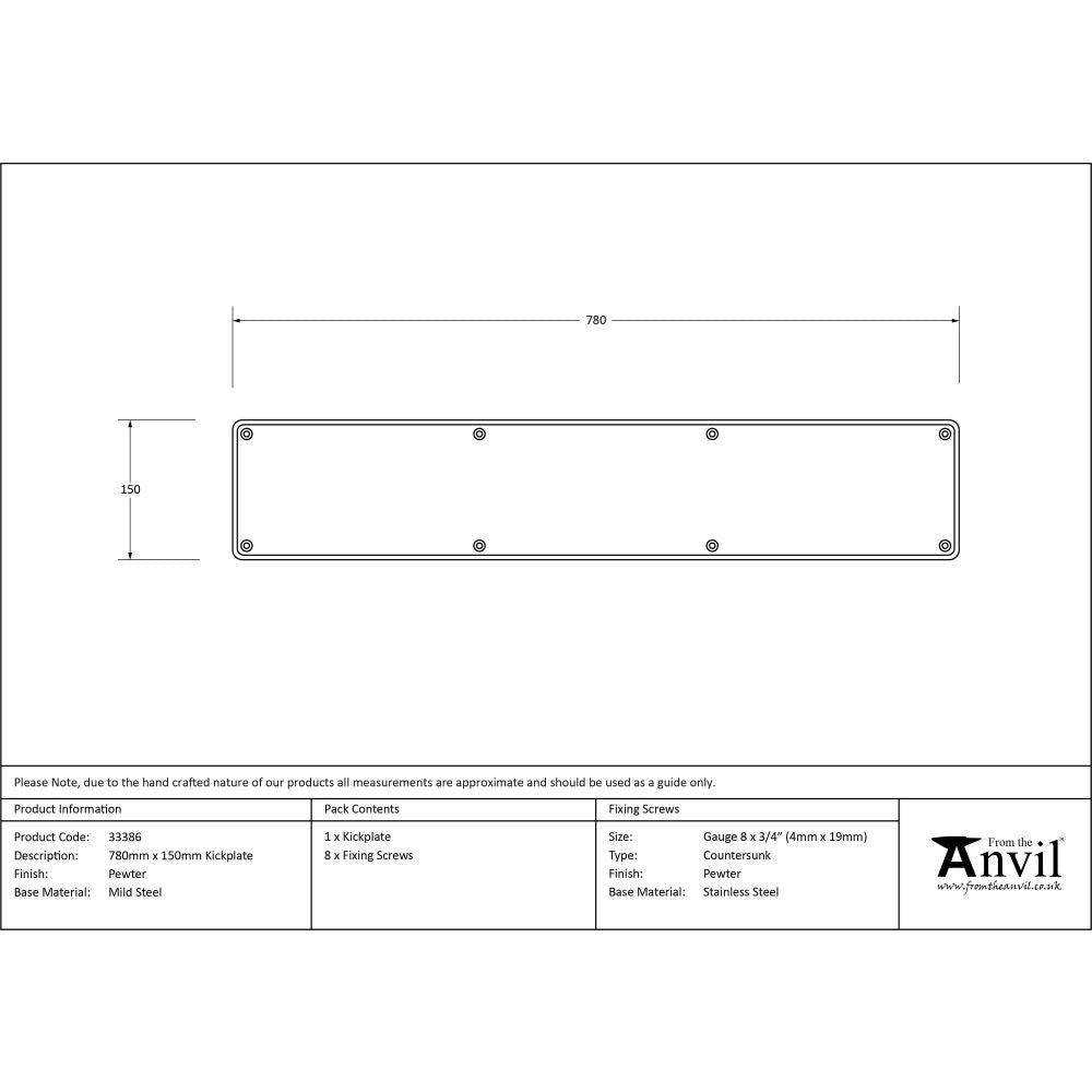 This is an image showing From The Anvil - Pewter 780mm x 150mm Kick Plate available from trade door handles, quick delivery and discounted prices