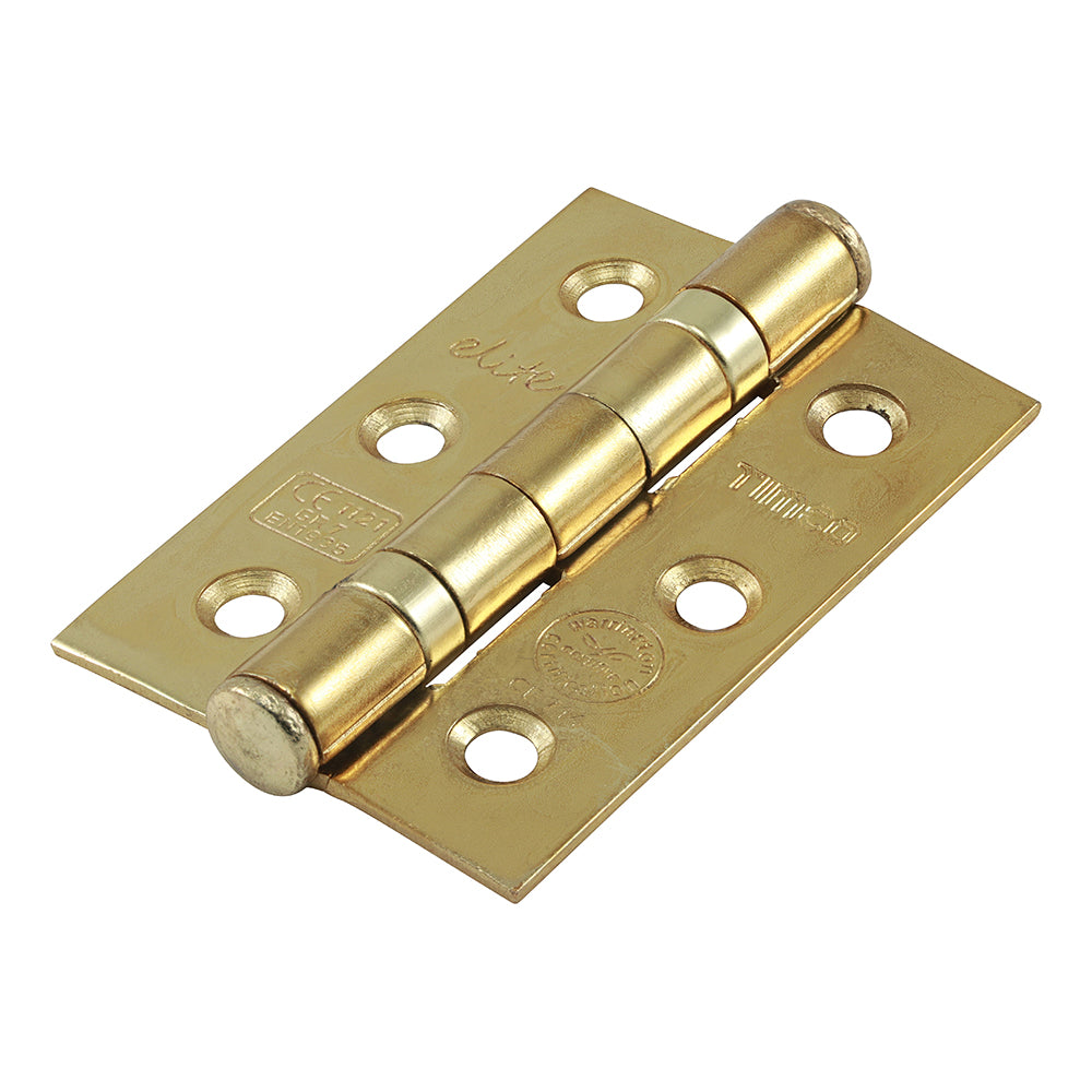 This is an image showing TIMCO Grade 7 Ball Bearing Fire Door Hinges - Electro Brass - 76 x 50 x 2.0 - 2 Pieces TIMpac available from T.H Wiggans Ironmongery in Kendal, quick delivery at discounted prices.