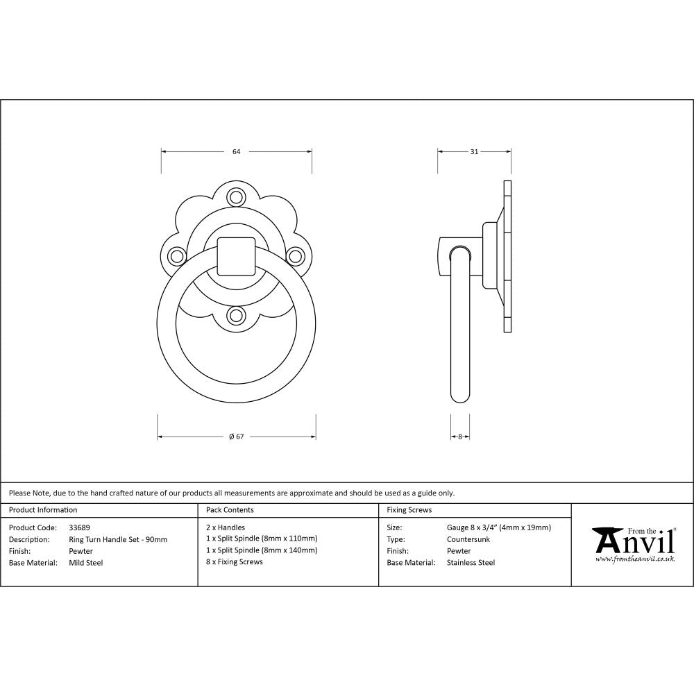 This is an image showing From The Anvil - Pewter Ring Turn Handle Set available from trade door handles, quick delivery and discounted prices