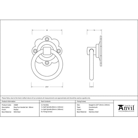 This is an image showing From The Anvil - Pewter Ring Turn Handle Set available from trade door handles, quick delivery and discounted prices