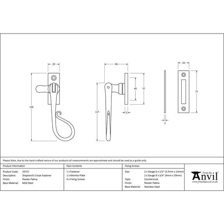 This is an image showing From The Anvil - Pewter Shepherd's Crook Fastener available from T.H Wiggans Architectural Ironmongery in Kendal, quick delivery and discounted prices