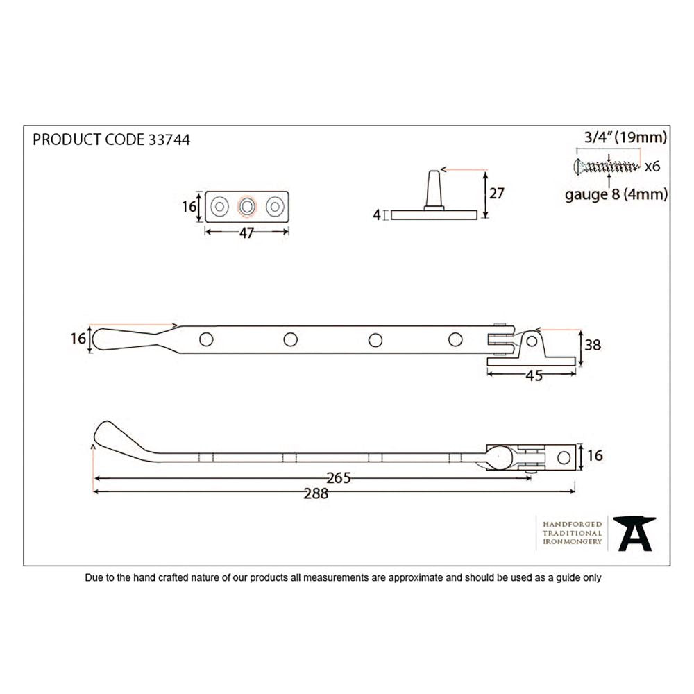This is an image showing From The Anvil - Black 10" Cast Peardrop Stay available from T.H Wiggans Architectural Ironmongery in Kendal, quick delivery and discounted prices