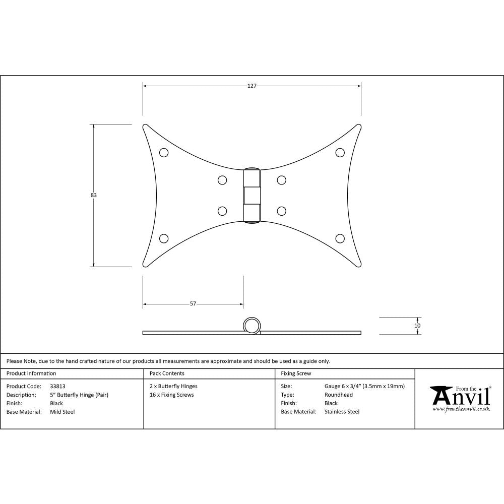 This is an image showing From The Anvil - Black 5" Butterfly Hinge (pair) available from T.H Wiggans Architectural Ironmongery, quick delivery and discounted prices