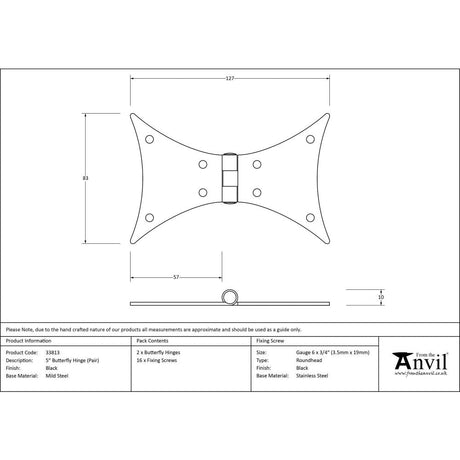 This is an image showing From The Anvil - Black 5" Butterfly Hinge (pair) available from T.H Wiggans Architectural Ironmongery, quick delivery and discounted prices
