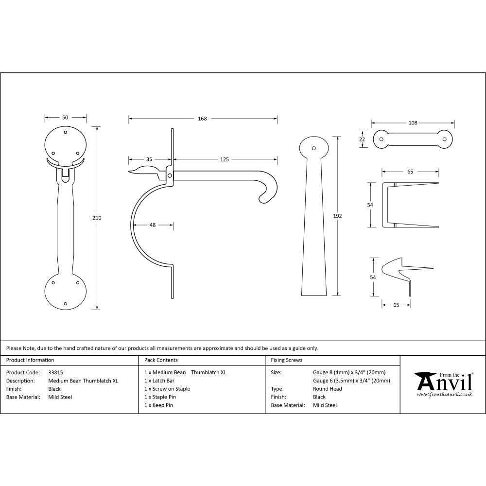 This is an image showing From The Anvil - Black Medium Bean Thumblatch - XL available from trade door handles, quick delivery and discounted prices