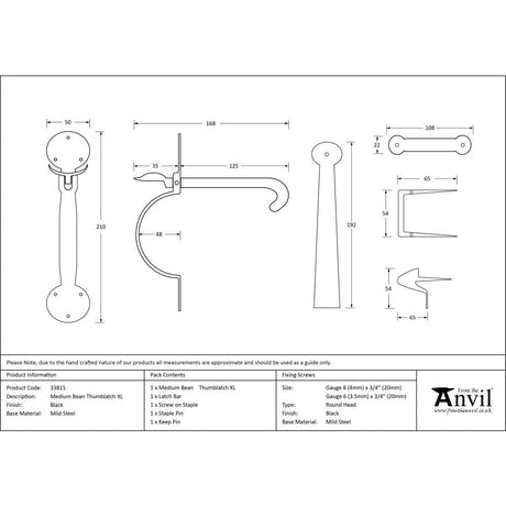 This is an image showing From The Anvil - Black Medium Bean Thumblatch - XL available from trade door handles, quick delivery and discounted prices