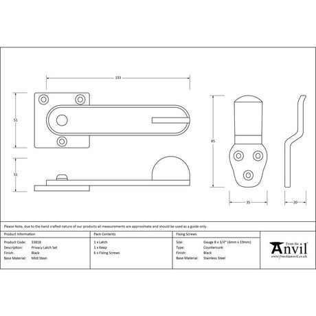 This is an image showing From The Anvil - Black Privacy Latch Set available from trade door handles, quick delivery and discounted prices